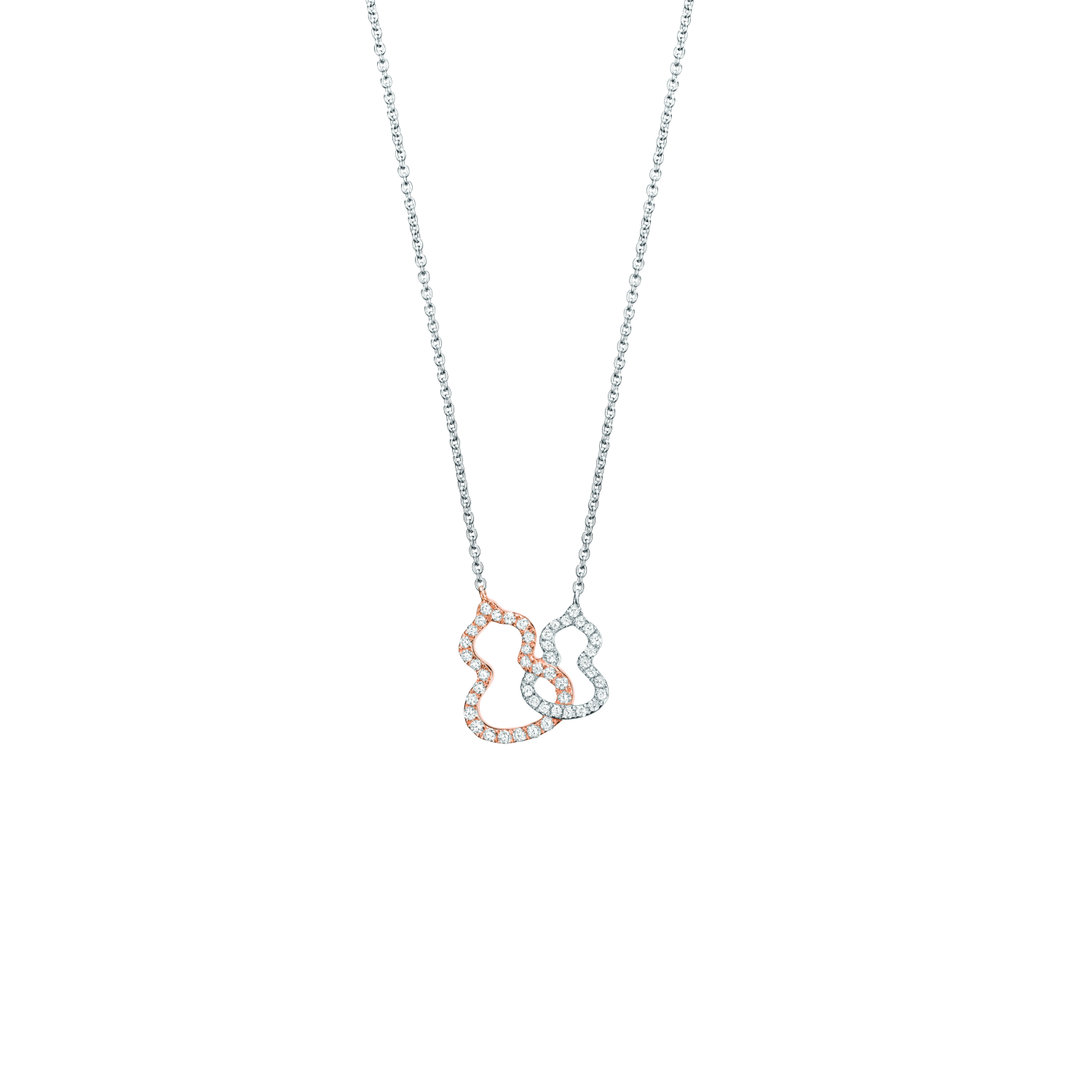 Petite Double Wulu necklace in 18K white gold and rose gold with diamonds