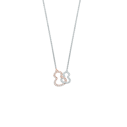 Petite Double Wulu necklace in 18K white gold and rose gold with diamonds