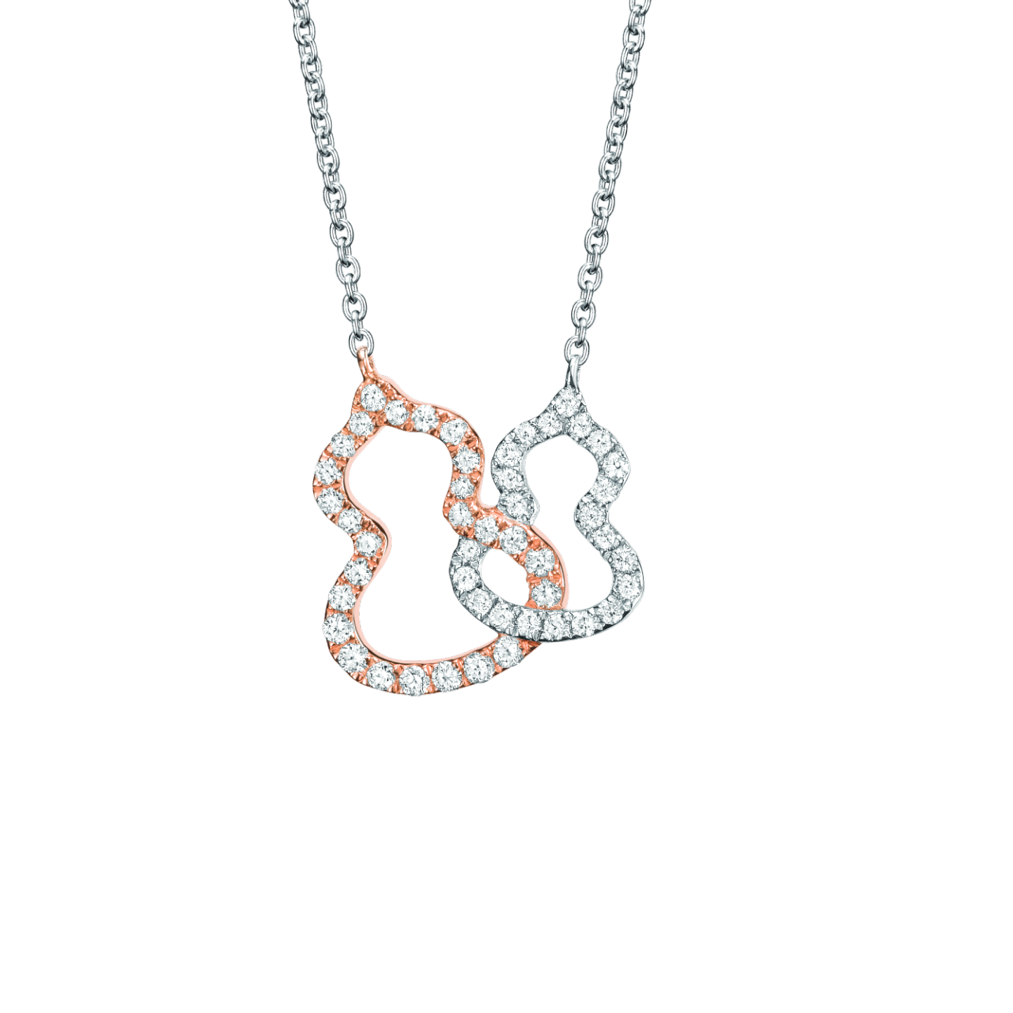 Petite Double Wulu necklace in 18K white gold and rose gold with diamonds