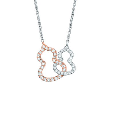 Petite Double Wulu necklace in 18K white gold and rose gold with diamonds