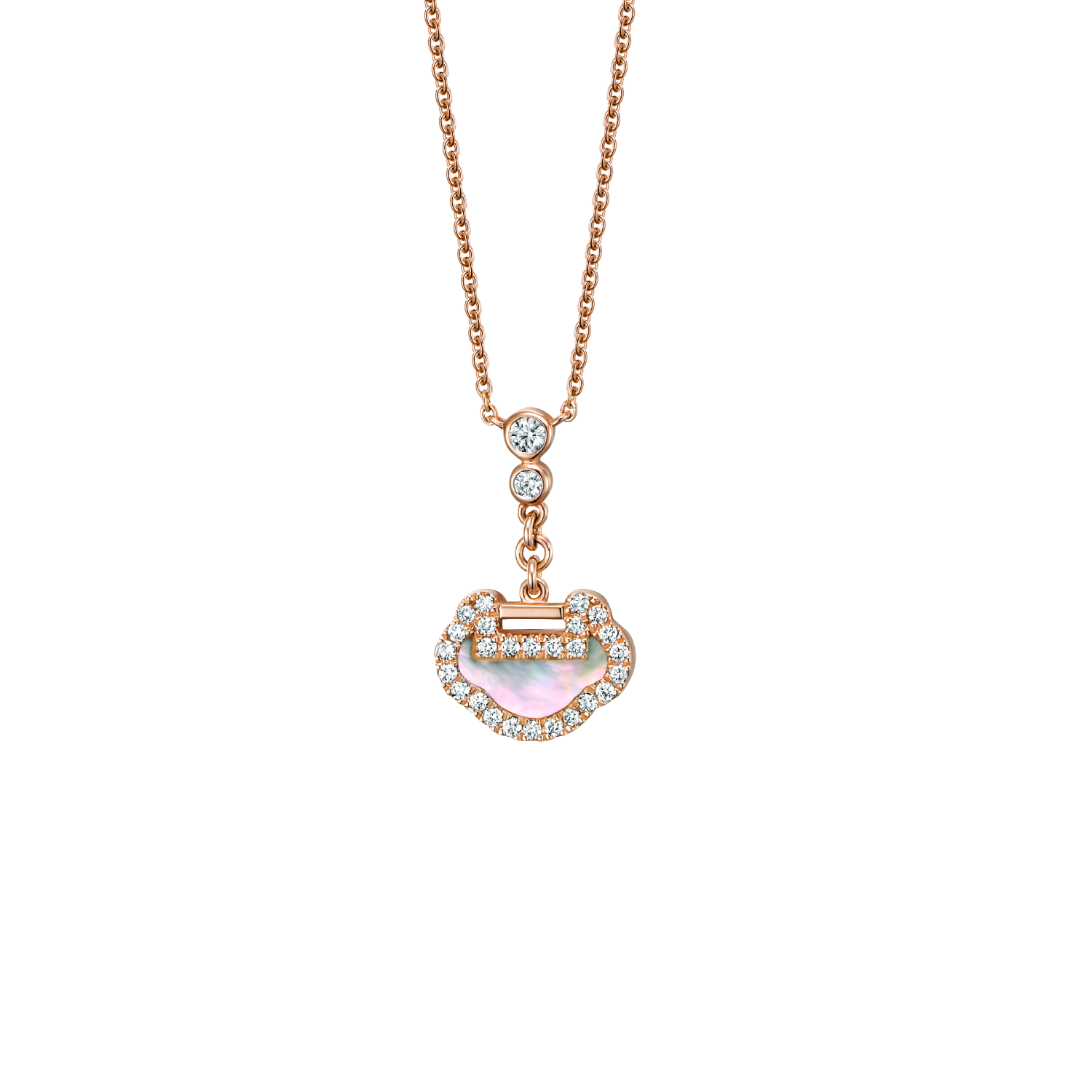 Petite Yu Yi necklace in 18K rose gold with diamonds and mother of pearl
