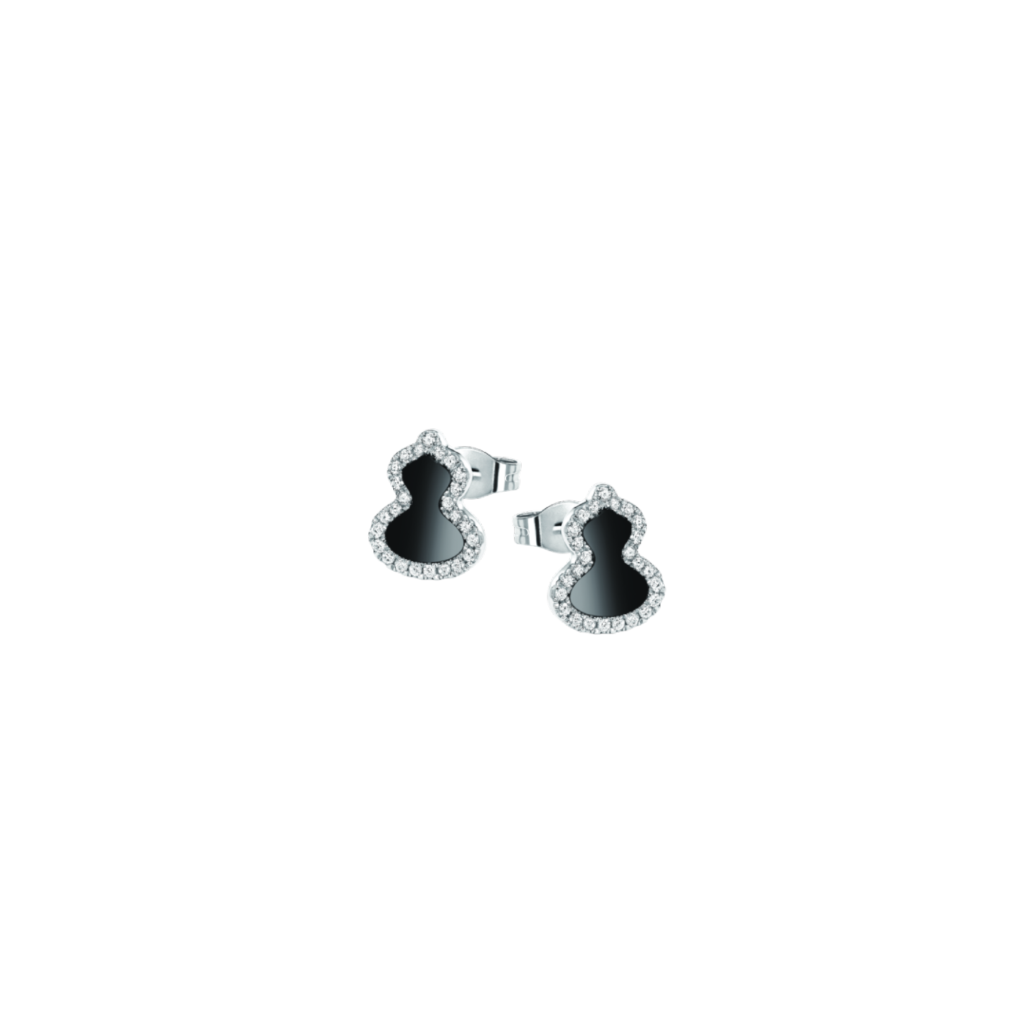 Petite Wulu ear studs in 18K white gold with diamonds and onyx