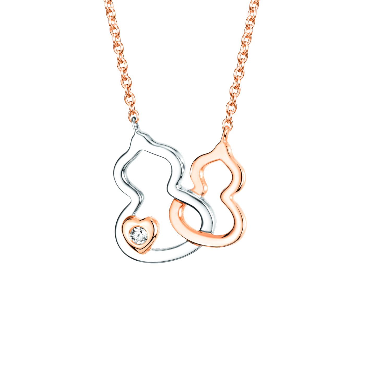 Petite Double Wulu necklace in 18K rose gold and white gold with a diamond