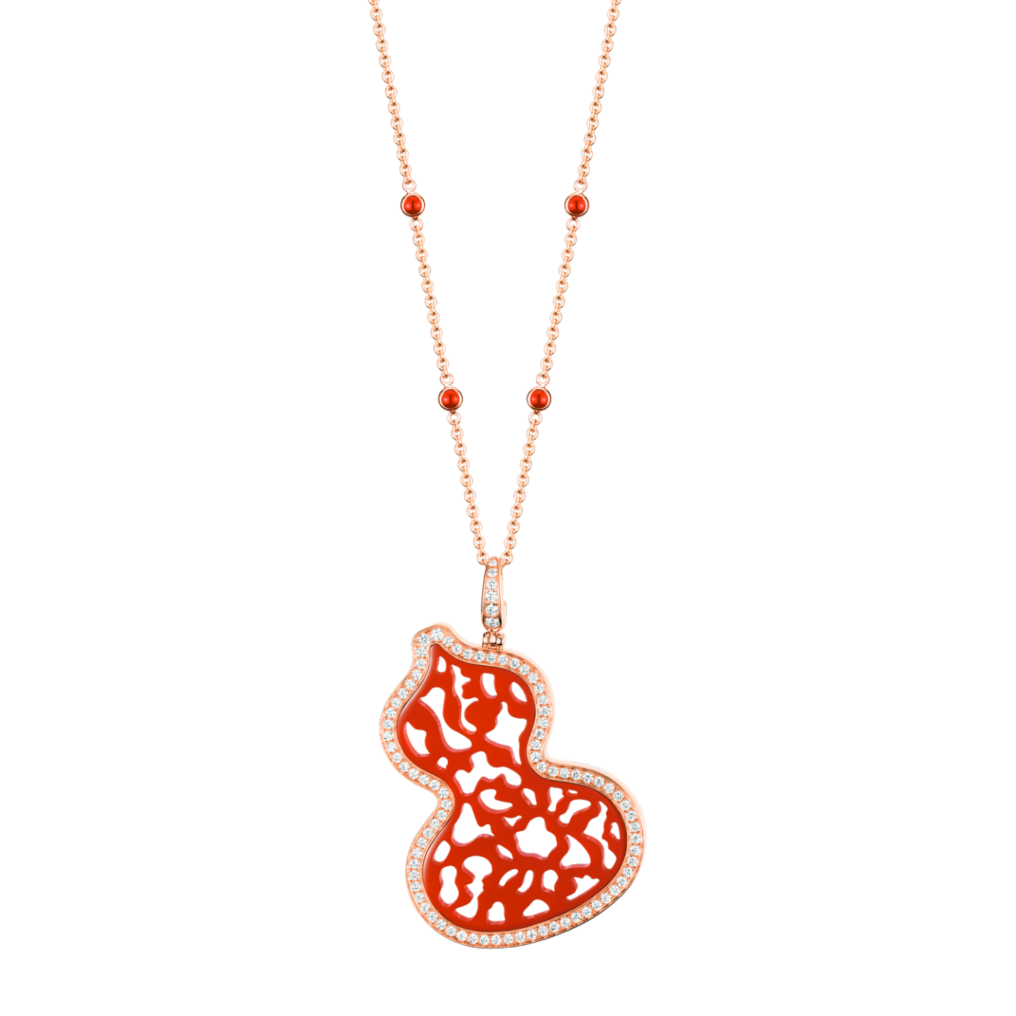 Wulu necklace in 18K rose gold with diamonds and red agate