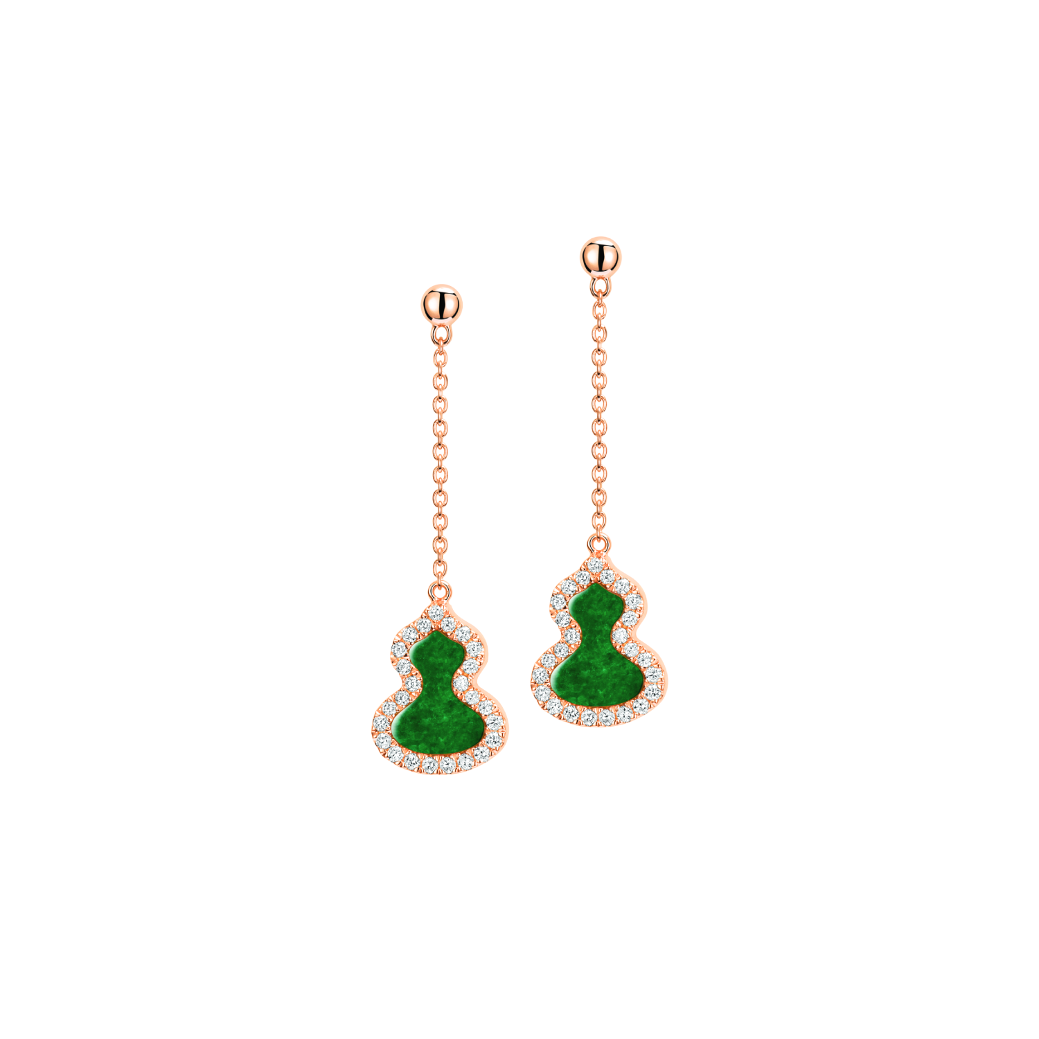 Petite Wulu earrings in 18K rose gold with diamonds and jade