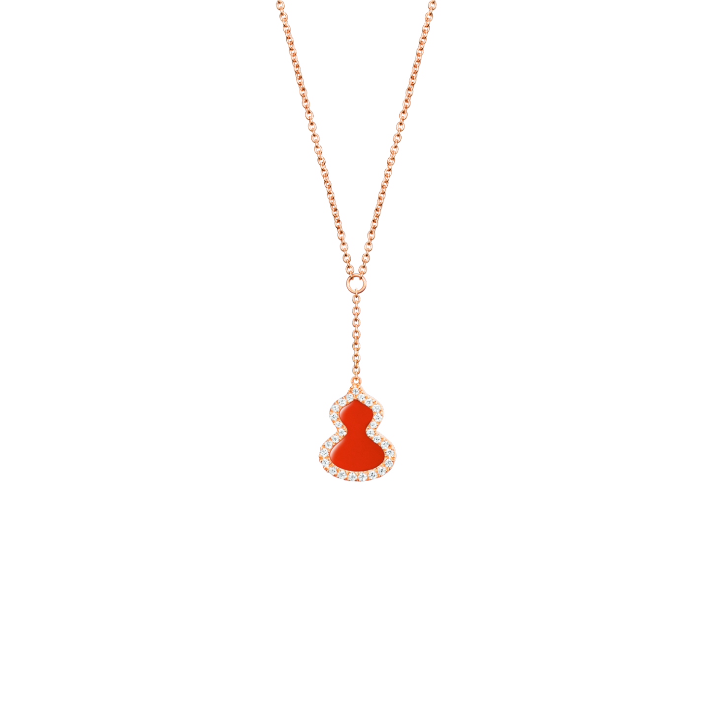 Petite Wulu necklace in 18K rose gold with diamonds and red agate