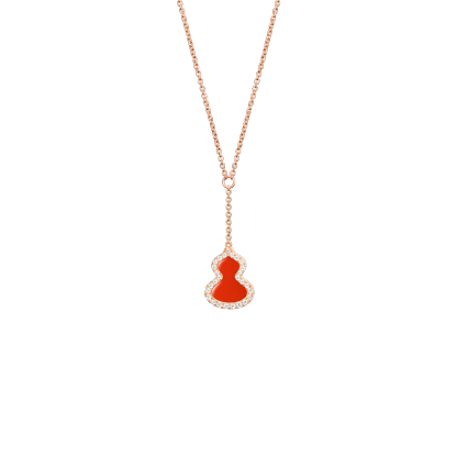Petite Wulu necklace in 18K rose gold with diamonds and red agate