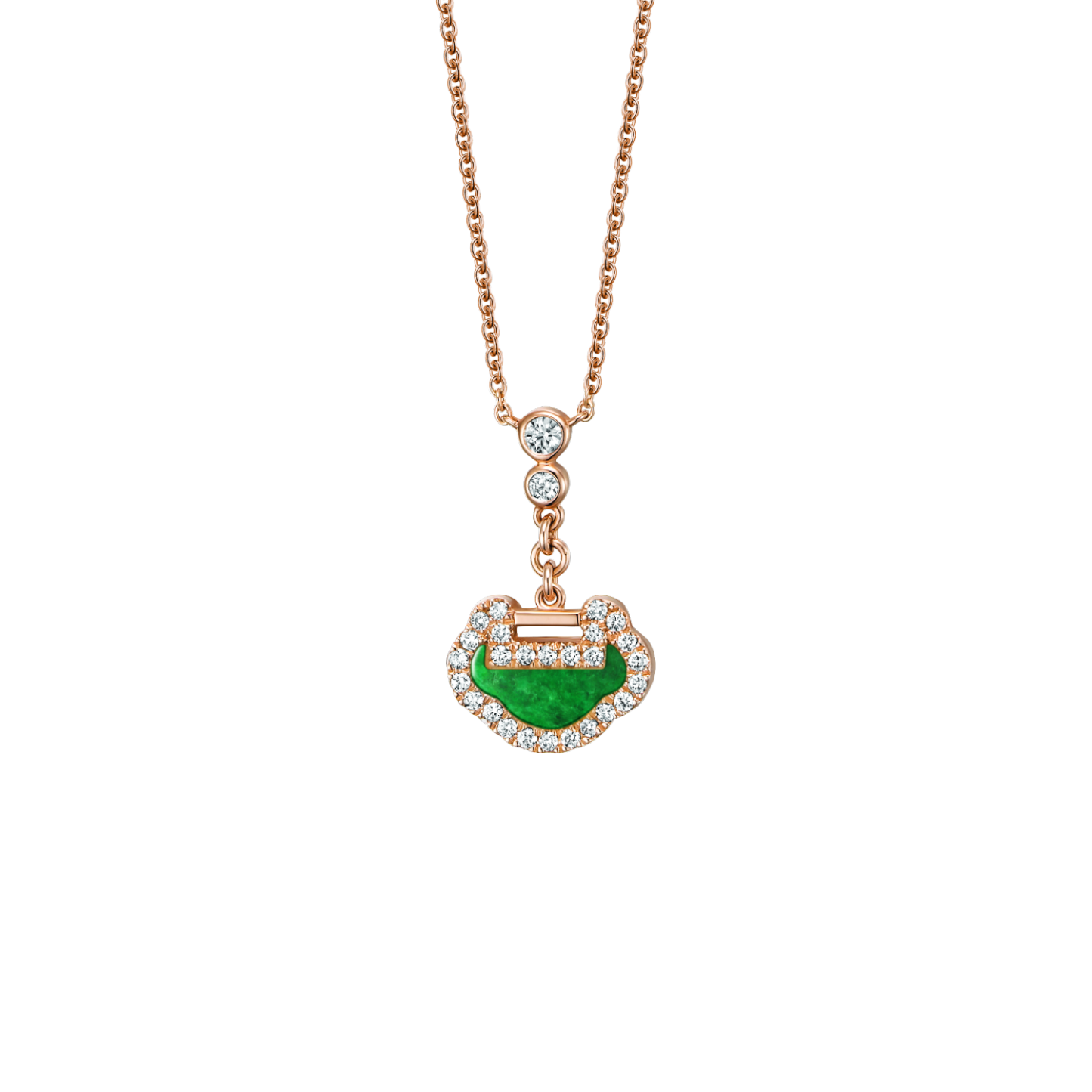 Petite Yu Yi necklace in 18K rose gold with diamonds and jade