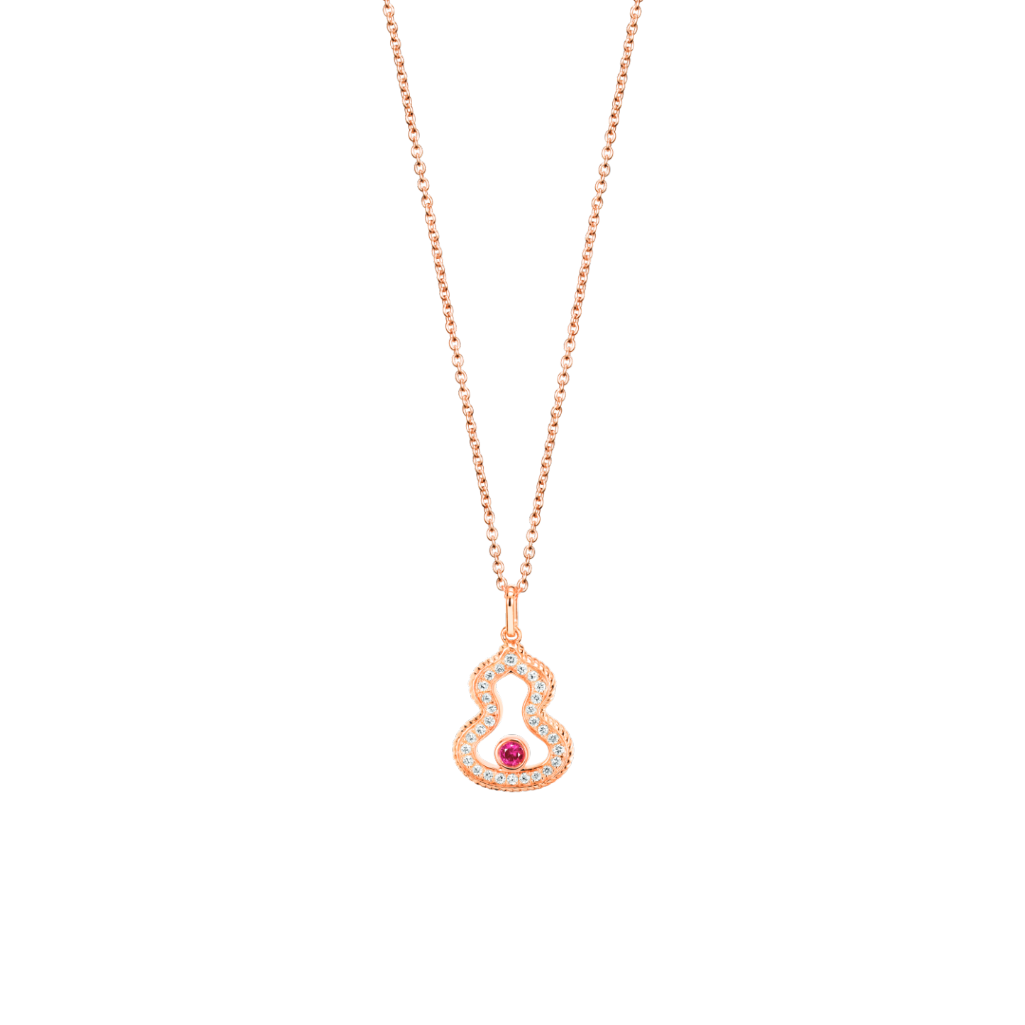 Wulu necklace in 18K rose gold with diamonds and ruby