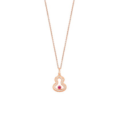 Wulu necklace in 18K rose gold with diamonds and ruby