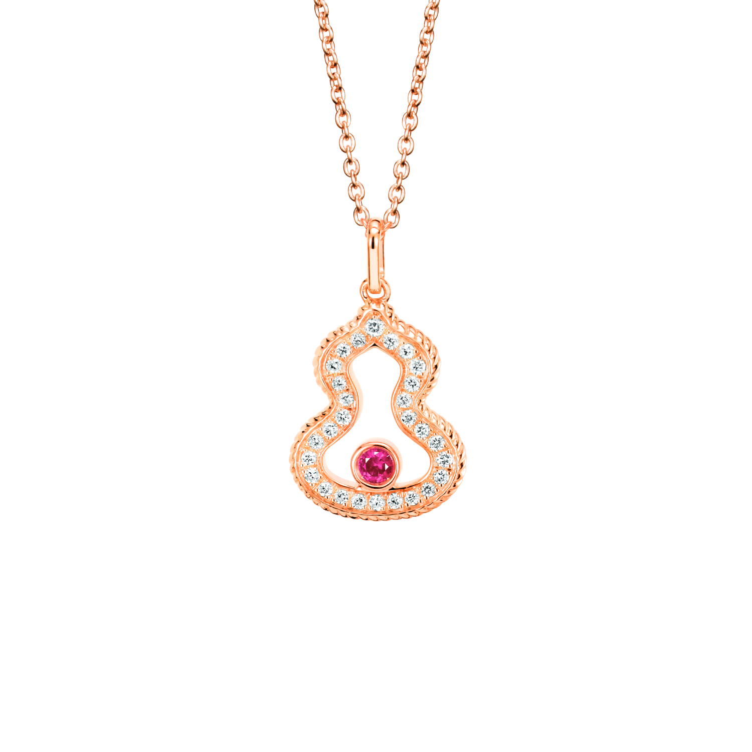 Wulu necklace in 18K rose gold with diamonds and ruby