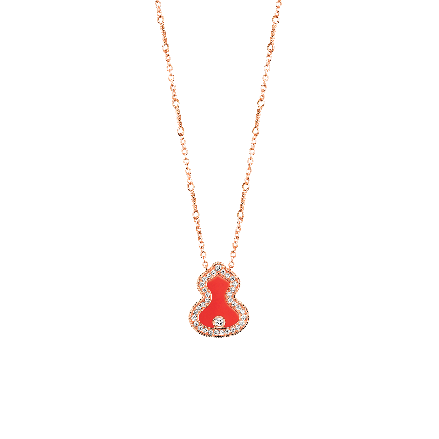 Wulu necklace in 18K rose gold with diamonds and red agate