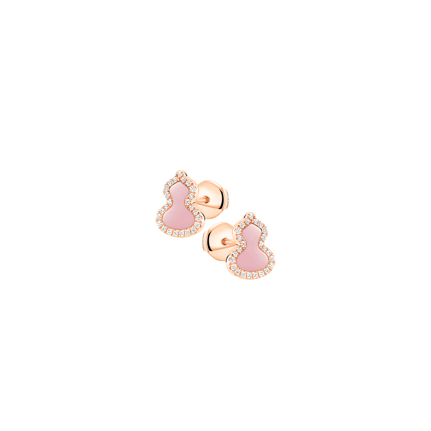 Petite Wulu ear studs in 18K rose gold with diamonds and pink opal
