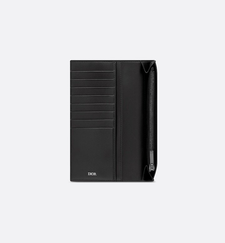 Vertical Long Wallet  Beige and Black Oblique Jacquard