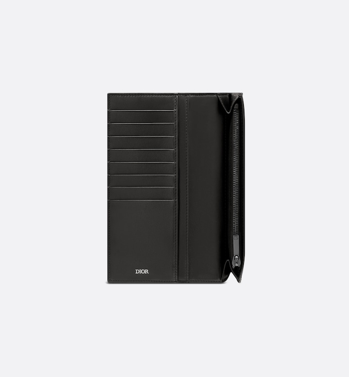 Vertical Long Wallet Black Oblique Jacquard