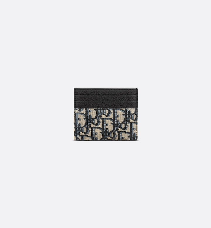 Card Holder Beige and Black Oblique Jacquard with Black Grained Calfskin