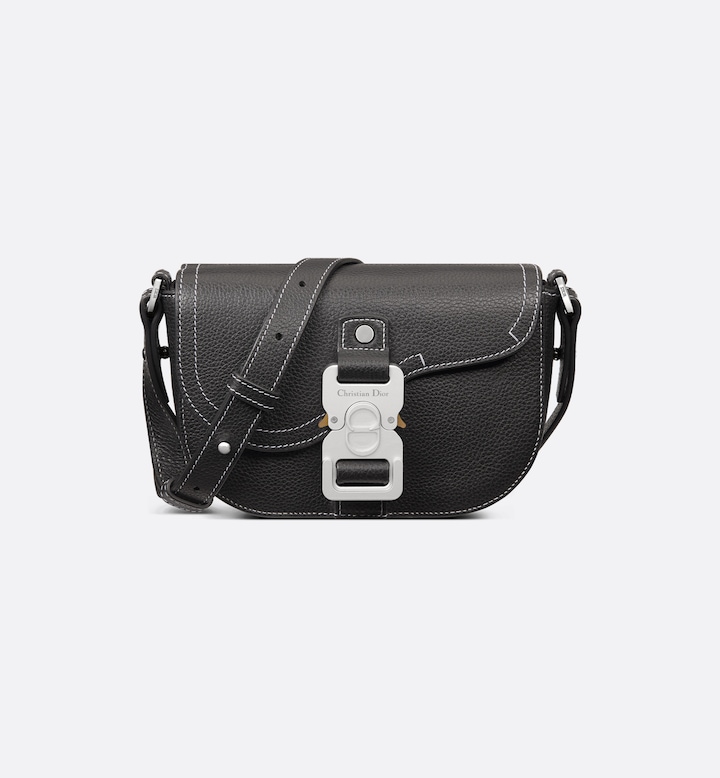 Mini Saddle Messenger Bag with Flap Black Grained Calfskin