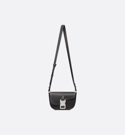 Mini Saddle Messenger Bag with Flap Black Grained Calfskin