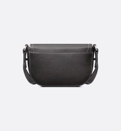 Mini Saddle Messenger Bag with Flap Black Grained Calfskin