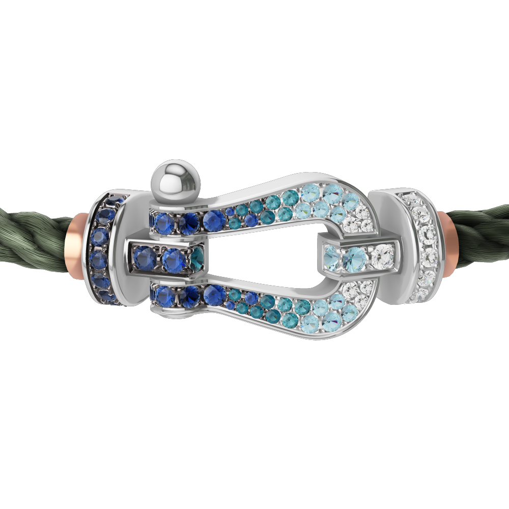 FORCE 10 BRACELET LARGE MODEL 18K WHITE GOLD DIAMOND PAVED AND COLORED