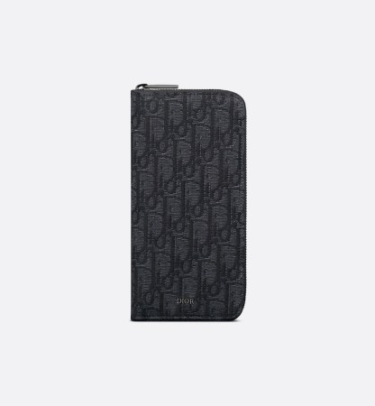 Vertical Long Zipped Wallet Black Oblique Jacquard