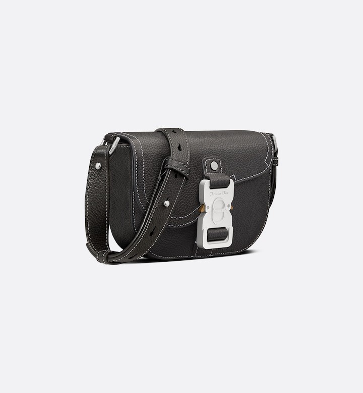 Mini Saddle Messenger Bag with Flap Black Grained Calfskin
