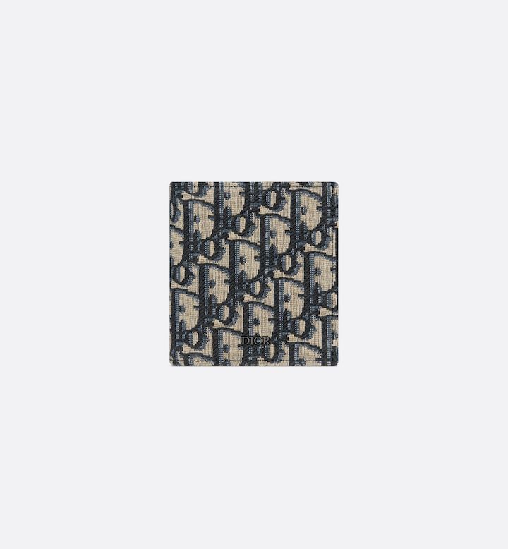 Vertical Bifold Wallet Beige and Black Oblique Jacquard