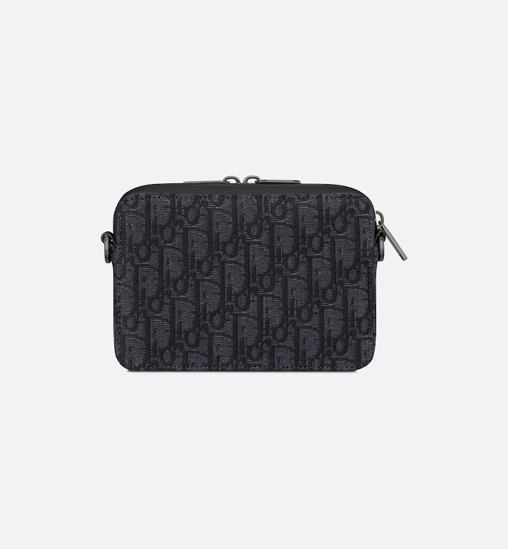Zipped Pouch with Strap Black Oblique Jacquard