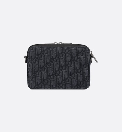 Zipped Pouch with Strap Black Oblique Jacquard