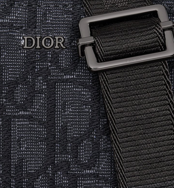 Zipped Pouch with Strap Black Oblique Jacquard