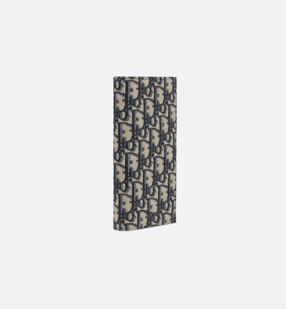 Vertical Long Wallet  Beige and Black Oblique Jacquard