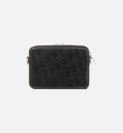 Zipped Pouch with Strap Black Oblique Galaxy Leather