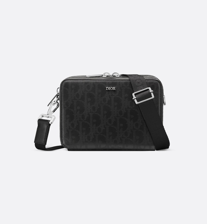 Zipped Pouch with Strap Black Oblique Galaxy Leather