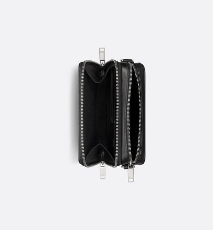 Zipped Pouch with Strap Black Oblique Galaxy Leather