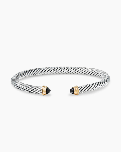 Classic Cable Bracelet Sterling Silver with 14K Yellow Gold and Black Onyx, 5mm