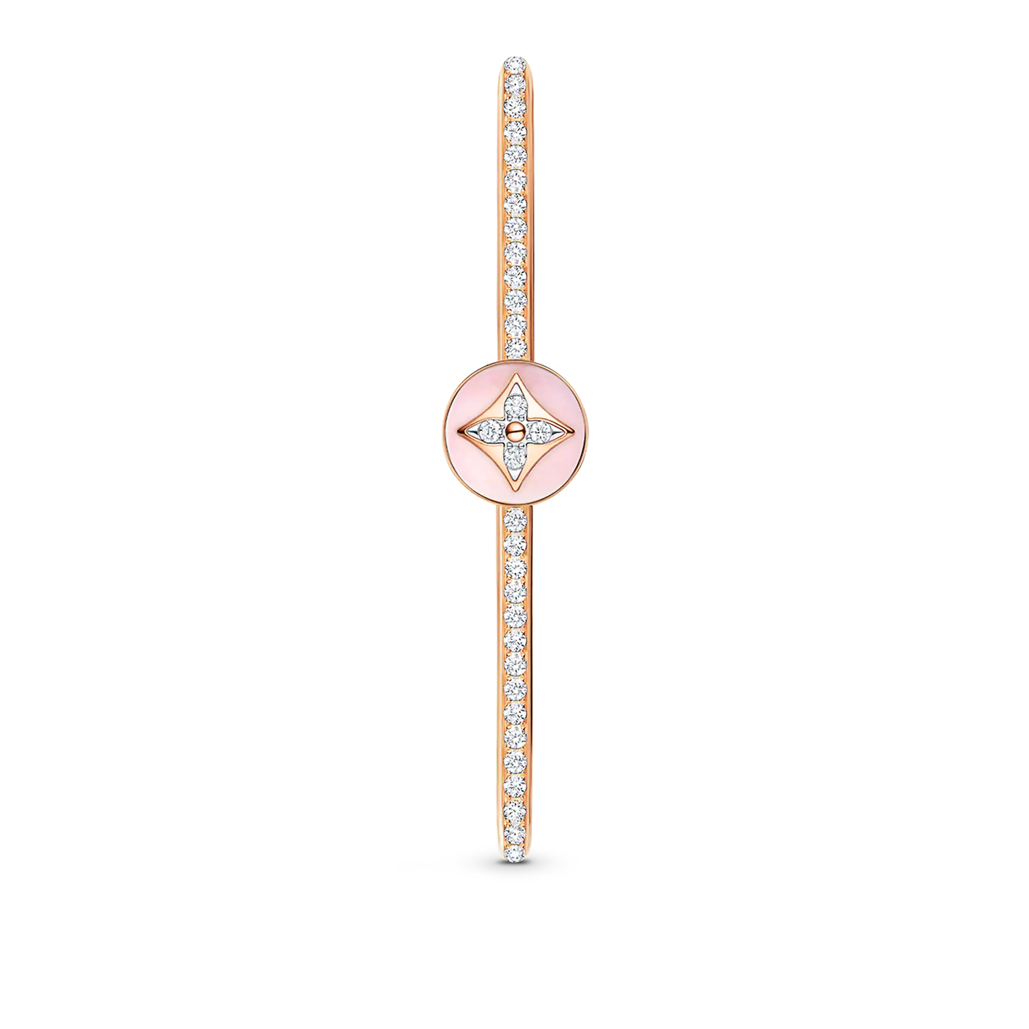 B Blossom Open Bangle, Pink Gold, White Gold, Pink Opal And Diamonds