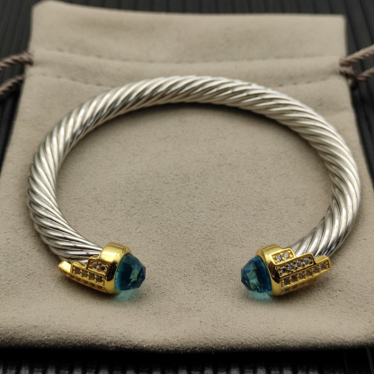 7mm Cable Bracelet with Blue & Diamond Accents – Gold Cap