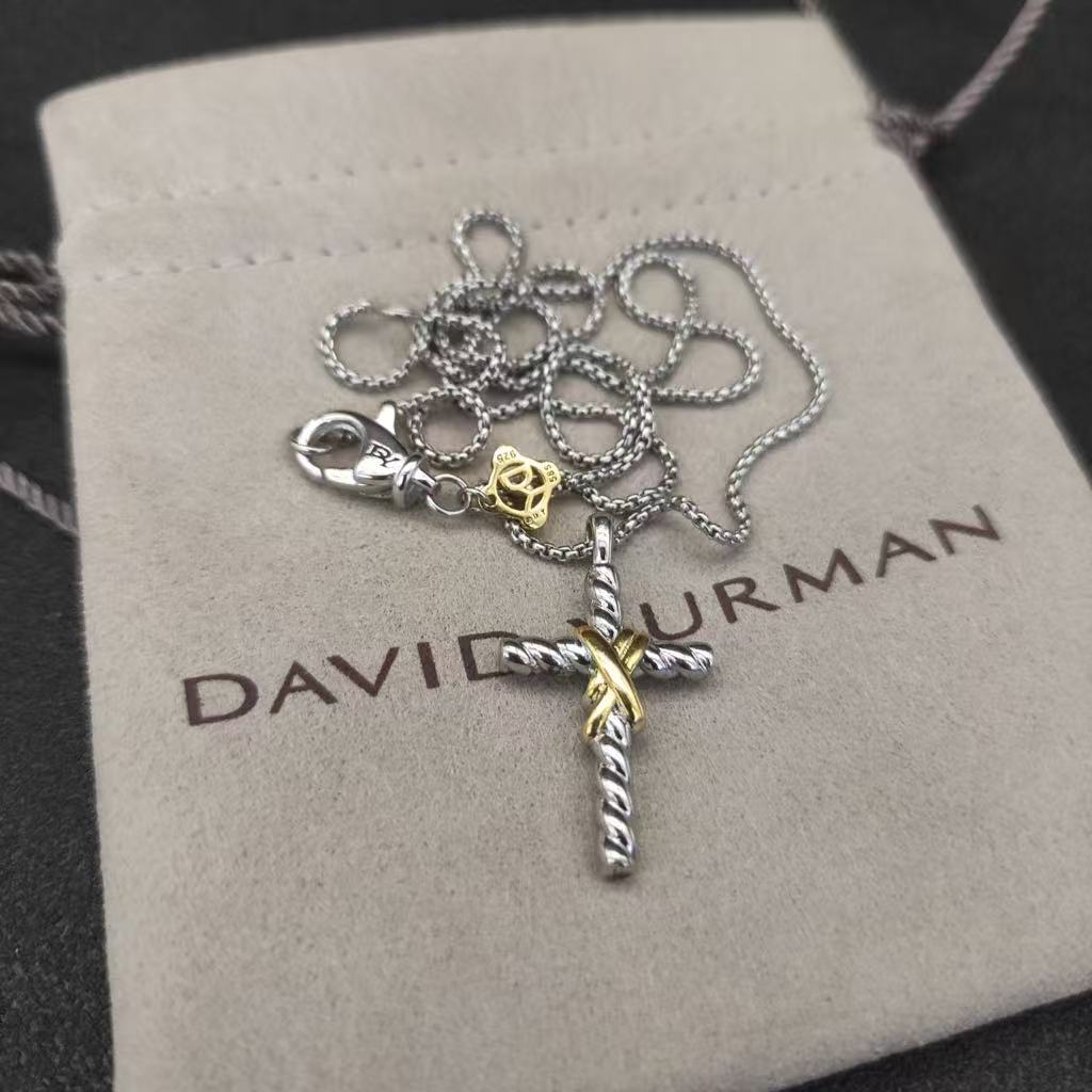 X Cross Pendant Sterling Silver with 18K Yellow Gold