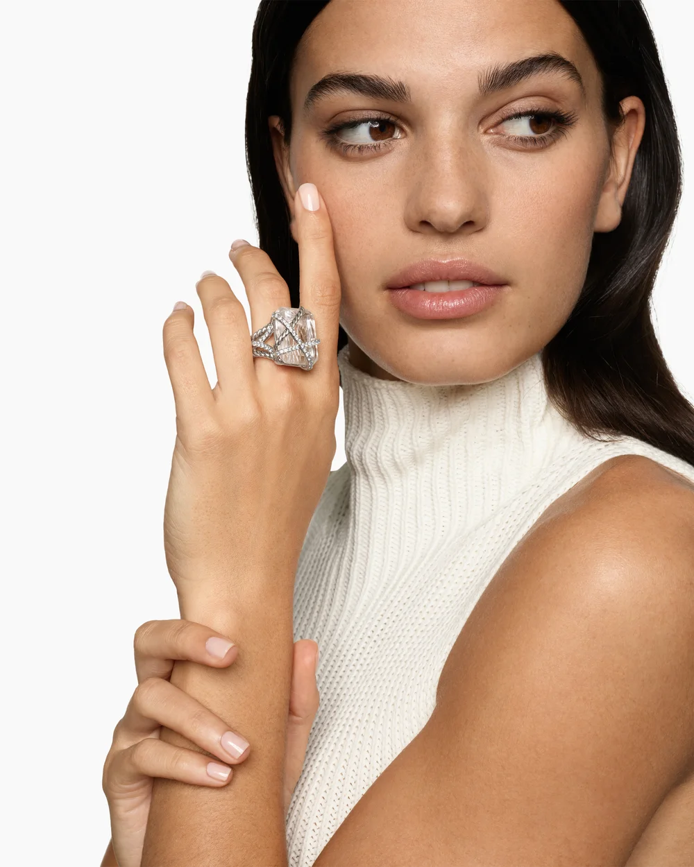 Cable Wrap Ring Sterling Silver with Crystal and Diamonds