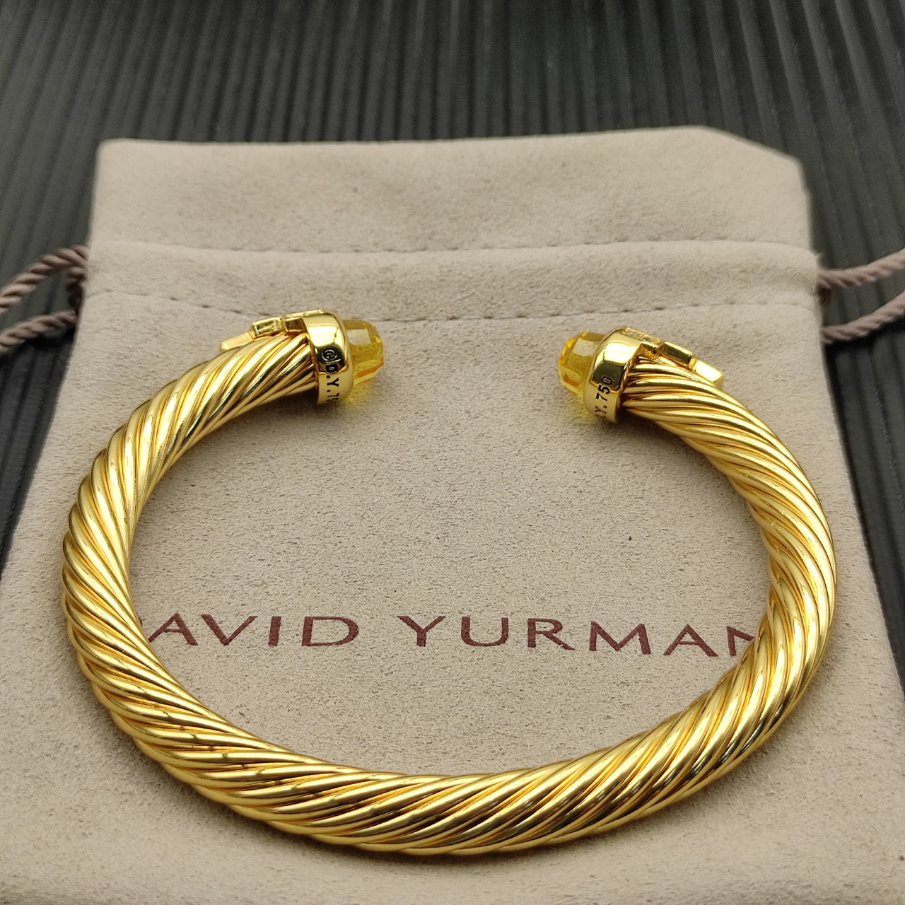 7mm Cable Bracelet with Yellow & Diamond Accents