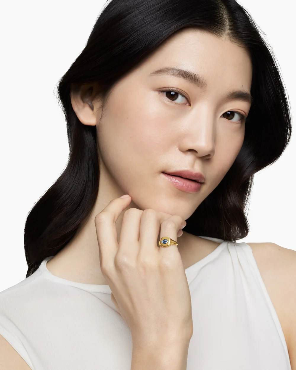 Cable Collectibles® Evil Eye Pinky Ring 18K Yellow Gold with Pavé Sapphires and Diamonds