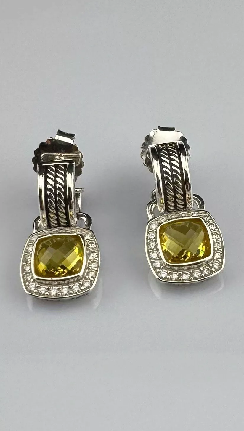 Albion® Drop Earrings Sterling Silver with Yellow Onyx and Diamonds