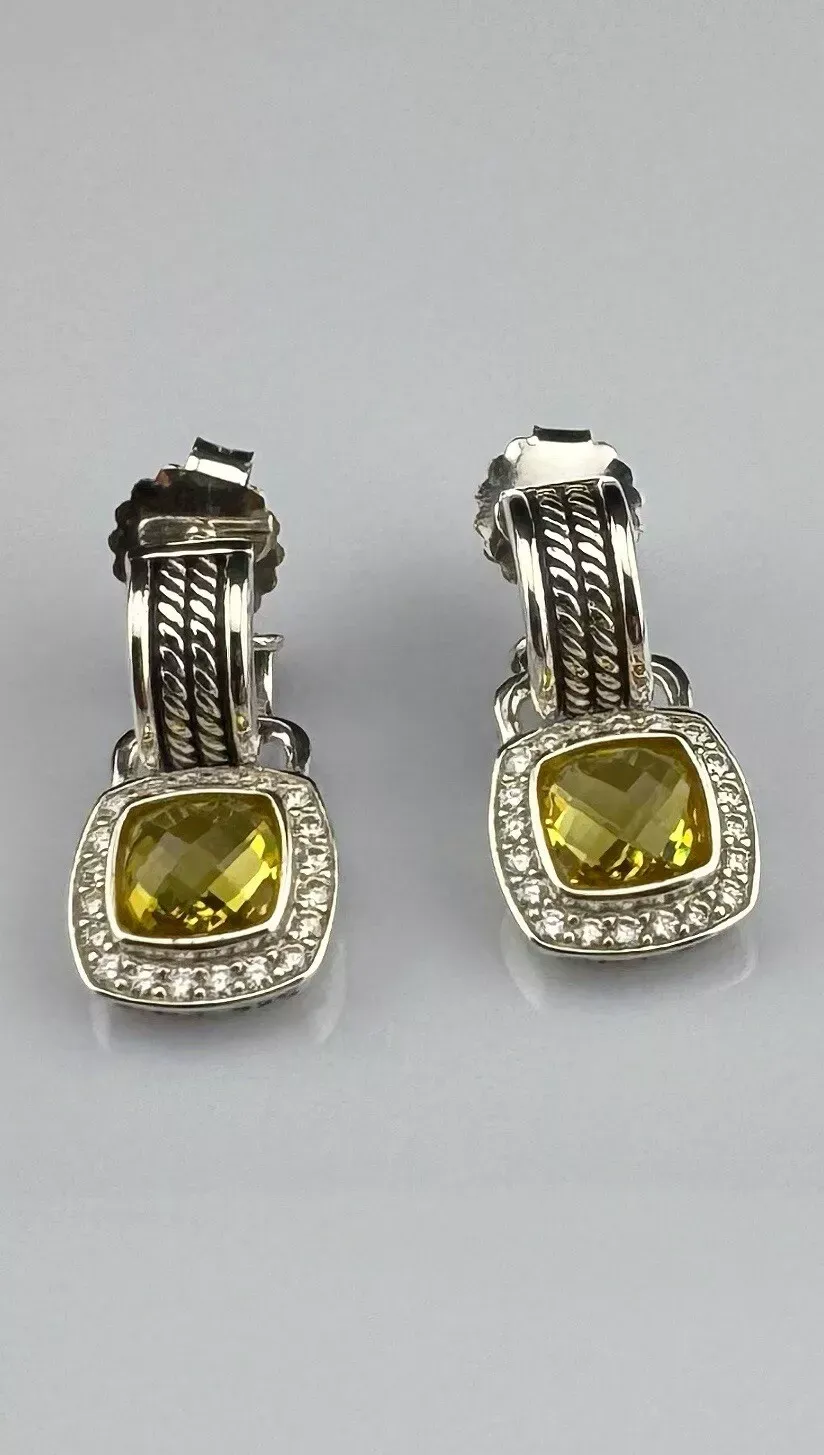 Albion® Drop Earrings Sterling Silver with Yellow Onyx and Diamonds
