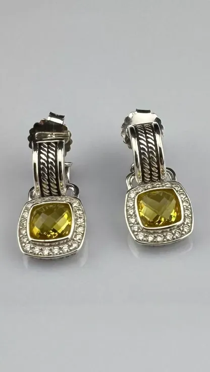 Albion® Drop Earrings Sterling Silver with Yellow Onyx and Diamonds
