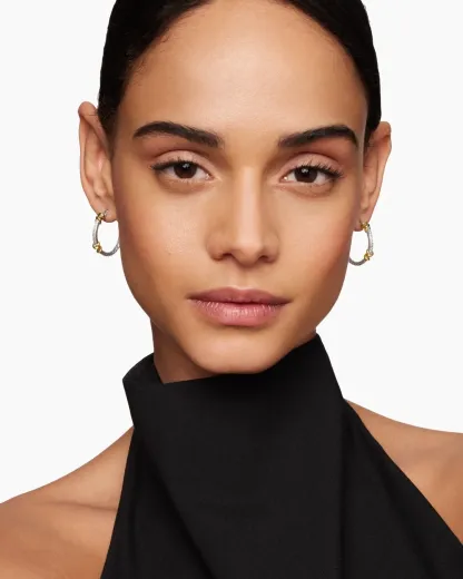 Petite Helena Wrap Hoop Earrings Sterling Silver with 18K Yellow Gold and Diamonds