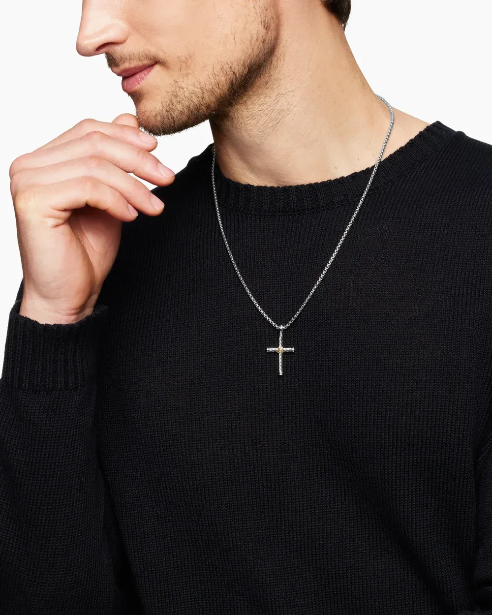 Cable Cross Pendant Sterling Silver with 18K Yellow Gold