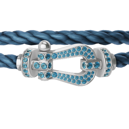 FORCE 10 BRACELET LARGE MODEL 18K WHITE GOLD BLUE TOPAZ PAVED