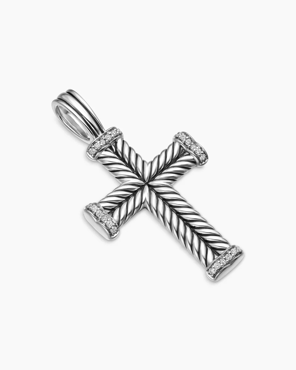 Chevron Cross Pendant Sterling Silver with Diamonds