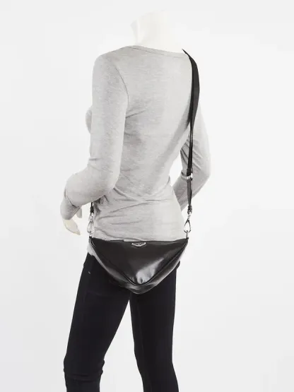 Triangle Logo Zip Crossbody Bag Soft Leather Small