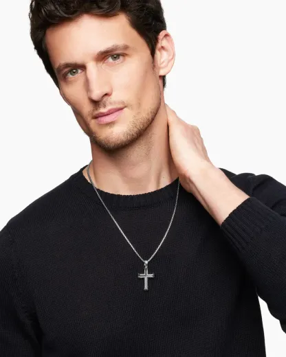 Chevron Cross Pendant Sterling Silver with Black Diamonds